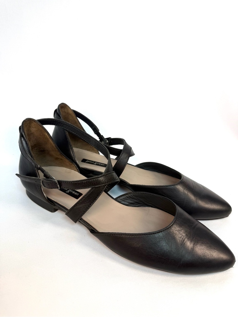 Paul Green Black Leather D’Orsay Flats Ankle Strap Pointed Toe 9
